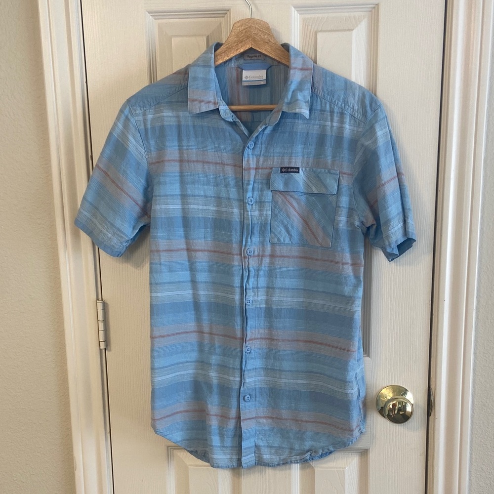 Men's Columbia  cotton Blue Striped Short Sleeve Shirt